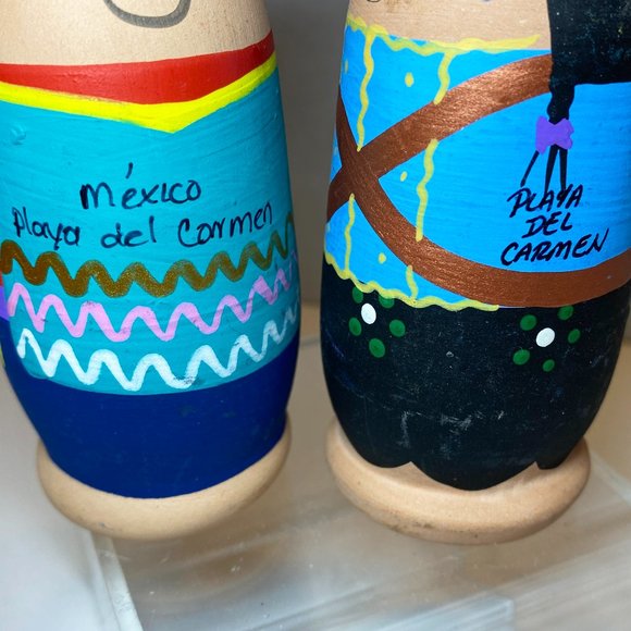 Vintage Playa Del Carmen Mexico Salt & Pepper Shakers Hand Painted Sombrero - Picture 4 of 4